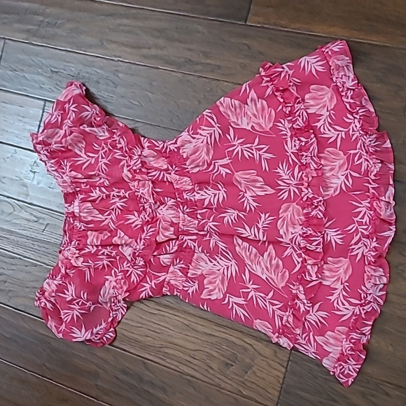 NWT Jessica Simpson Pink Tropical Print Ruffled Off the Shoulder Dress sizeLarge - Picture 1 of 8